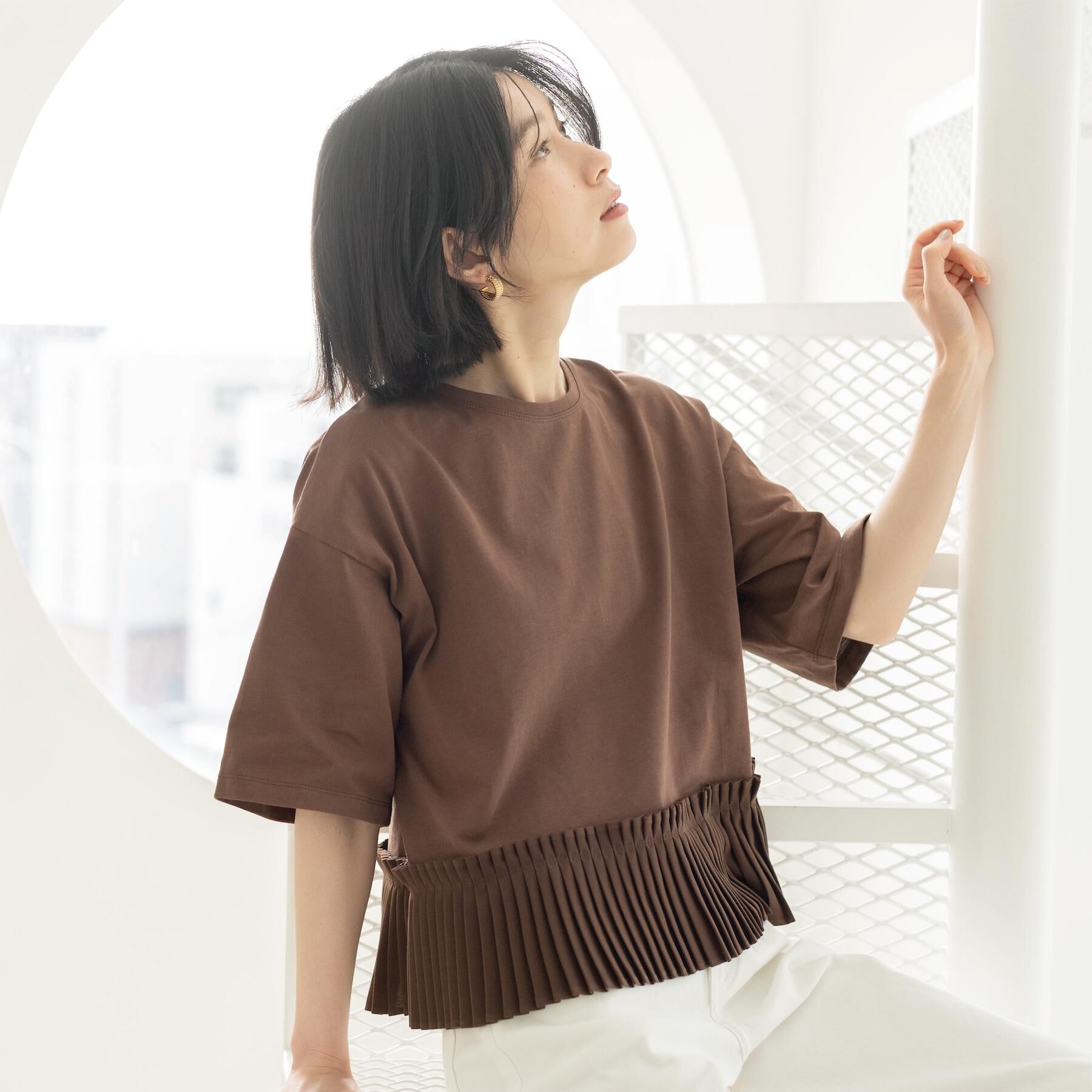 OPAQUE.CLIP「プリーツデザインドッキングトップス」|Tシャツ・カットソー|