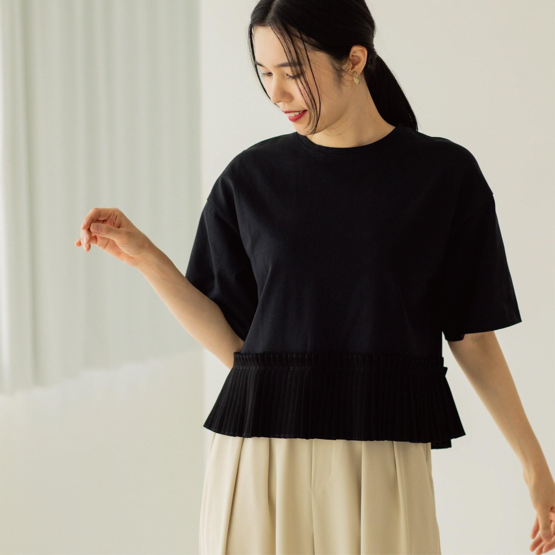 OPAQUE.CLIP「プリーツデザインドッキングトップス」|Tシャツ・カットソー|