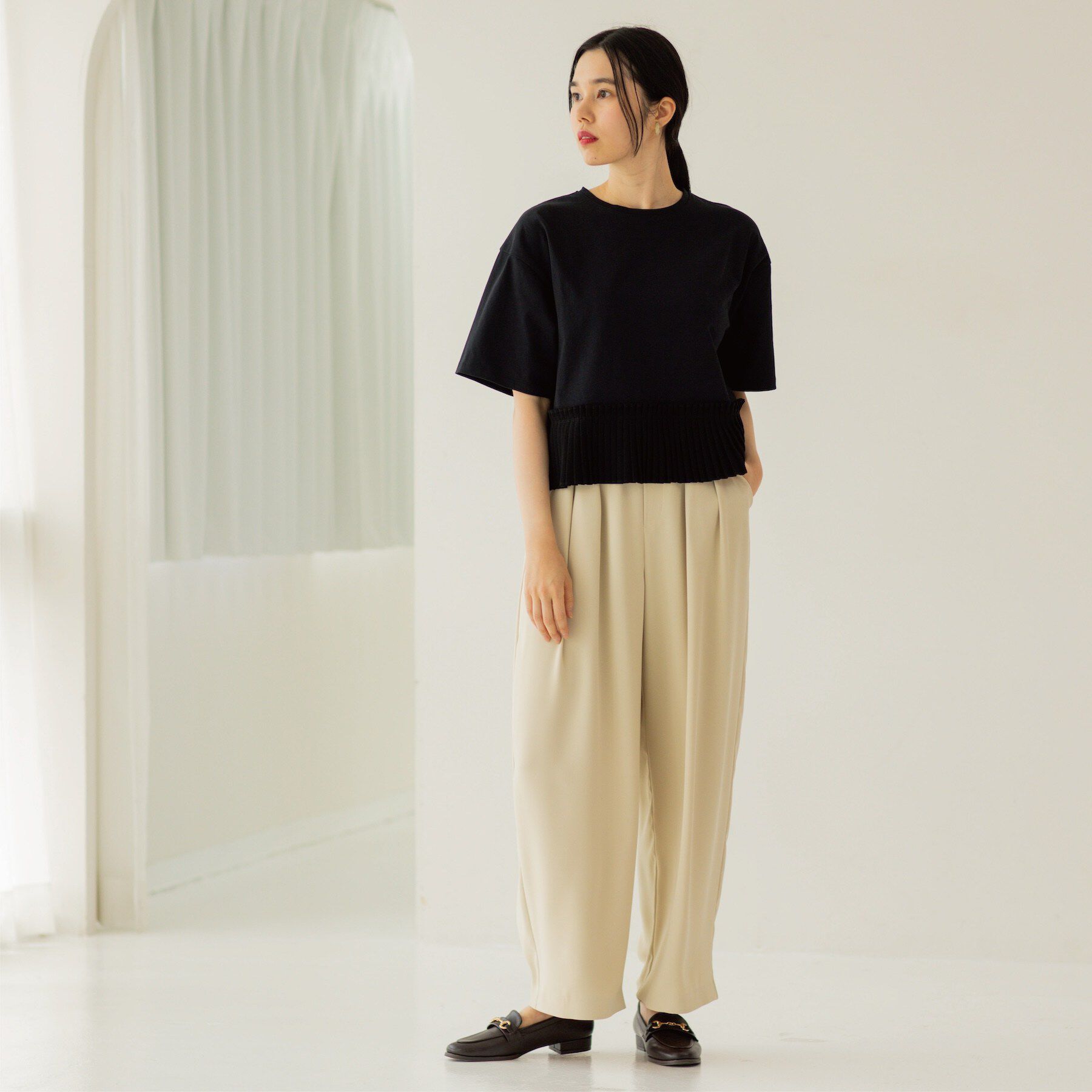 OPAQUE.CLIP「プリーツデザインドッキングトップス」|Tシャツ・カットソー|