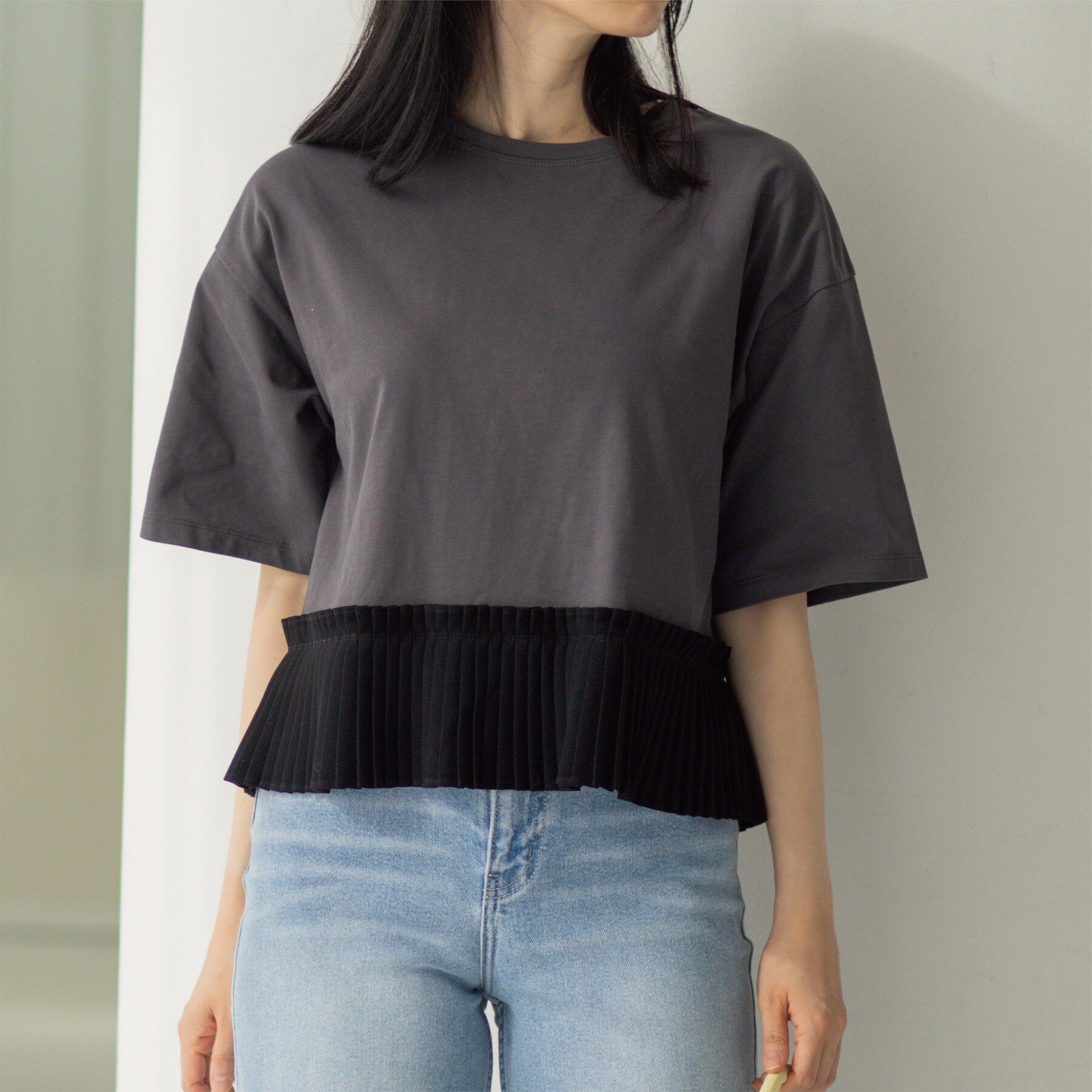 OPAQUE.CLIP「プリーツデザインドッキングトップス」|Tシャツ・カットソー|