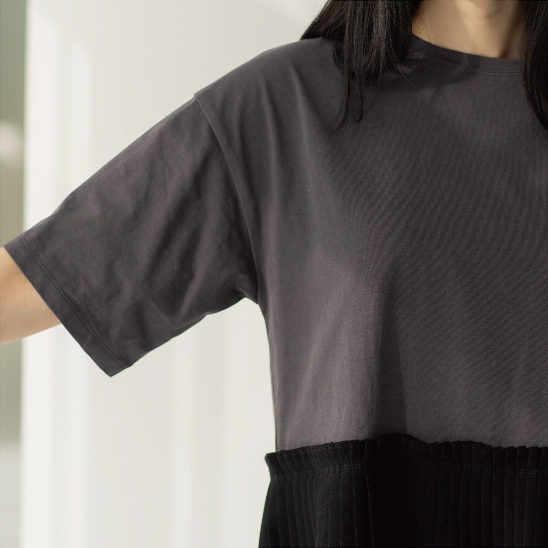 OPAQUE.CLIP「プリーツデザインドッキングトップス」|Tシャツ・カットソー|