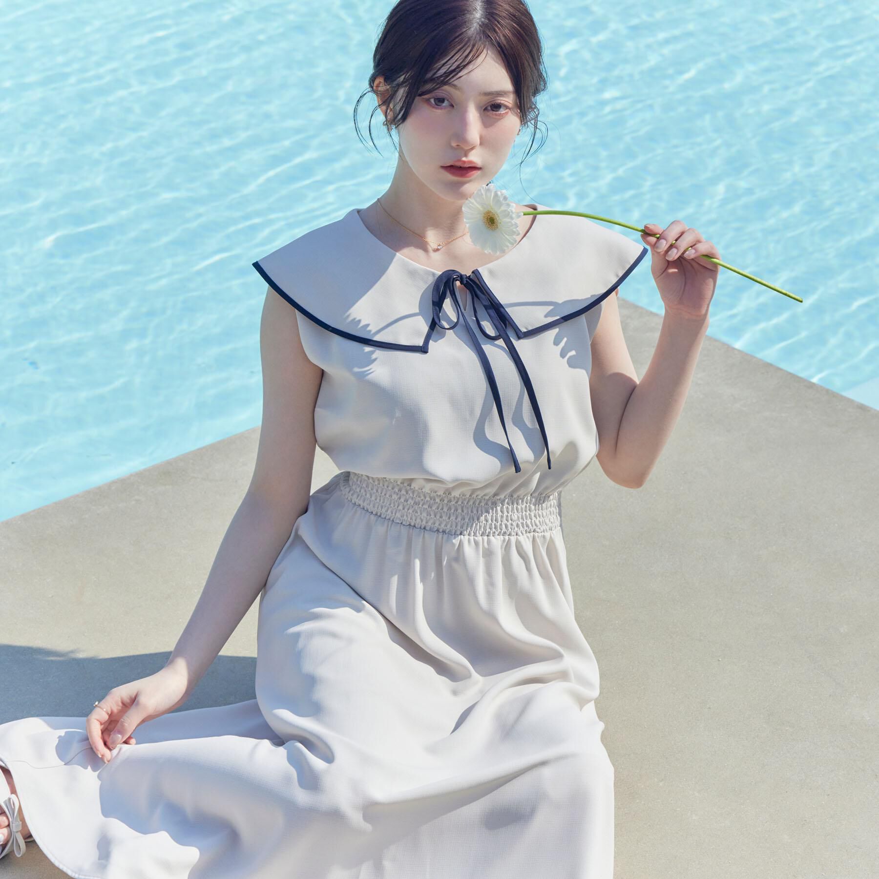 Couture broach「【洗える】リネンライク マリンワンピース」|ワンピース|