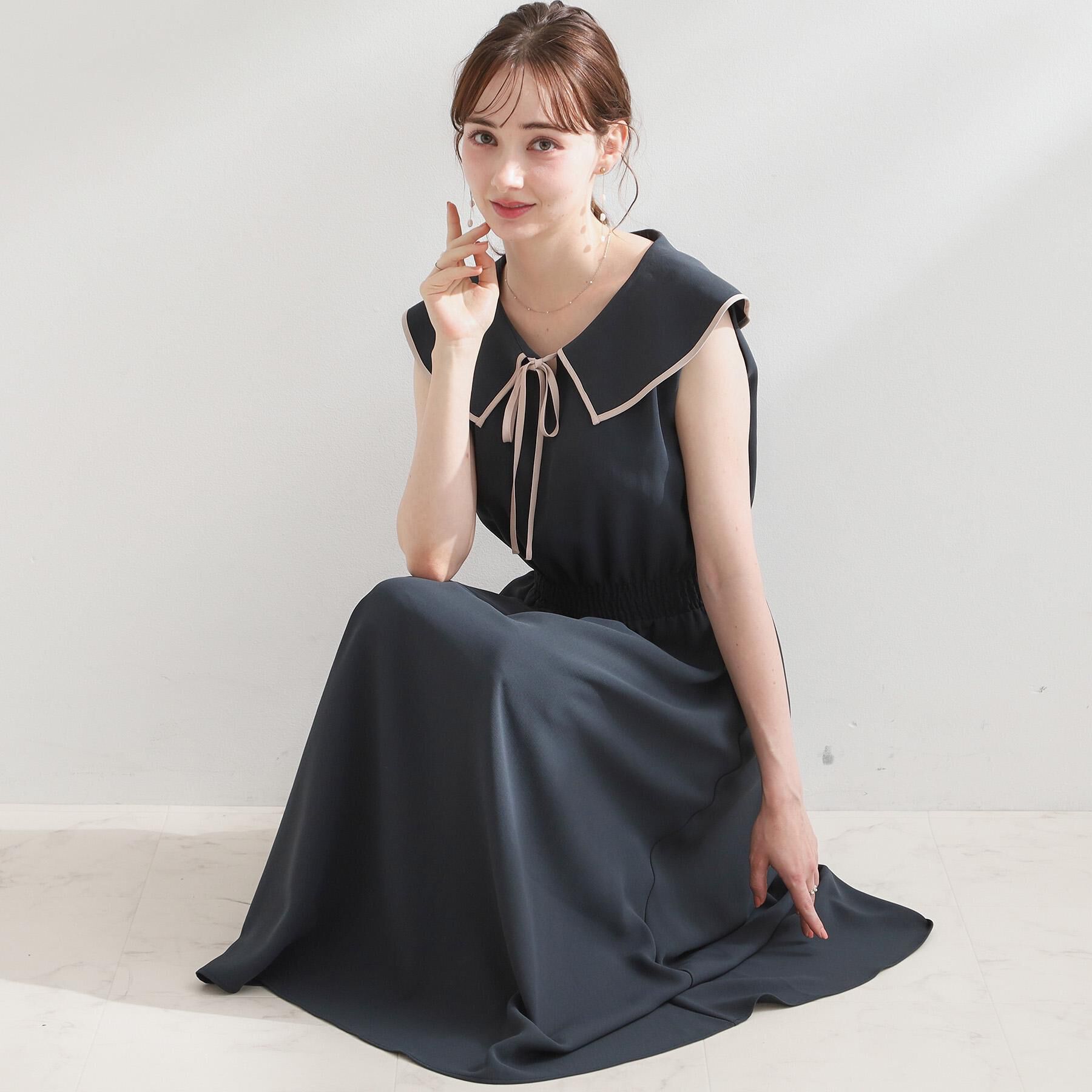 Couture broach「【洗える】リネンライク マリンワンピース」|ワンピース|