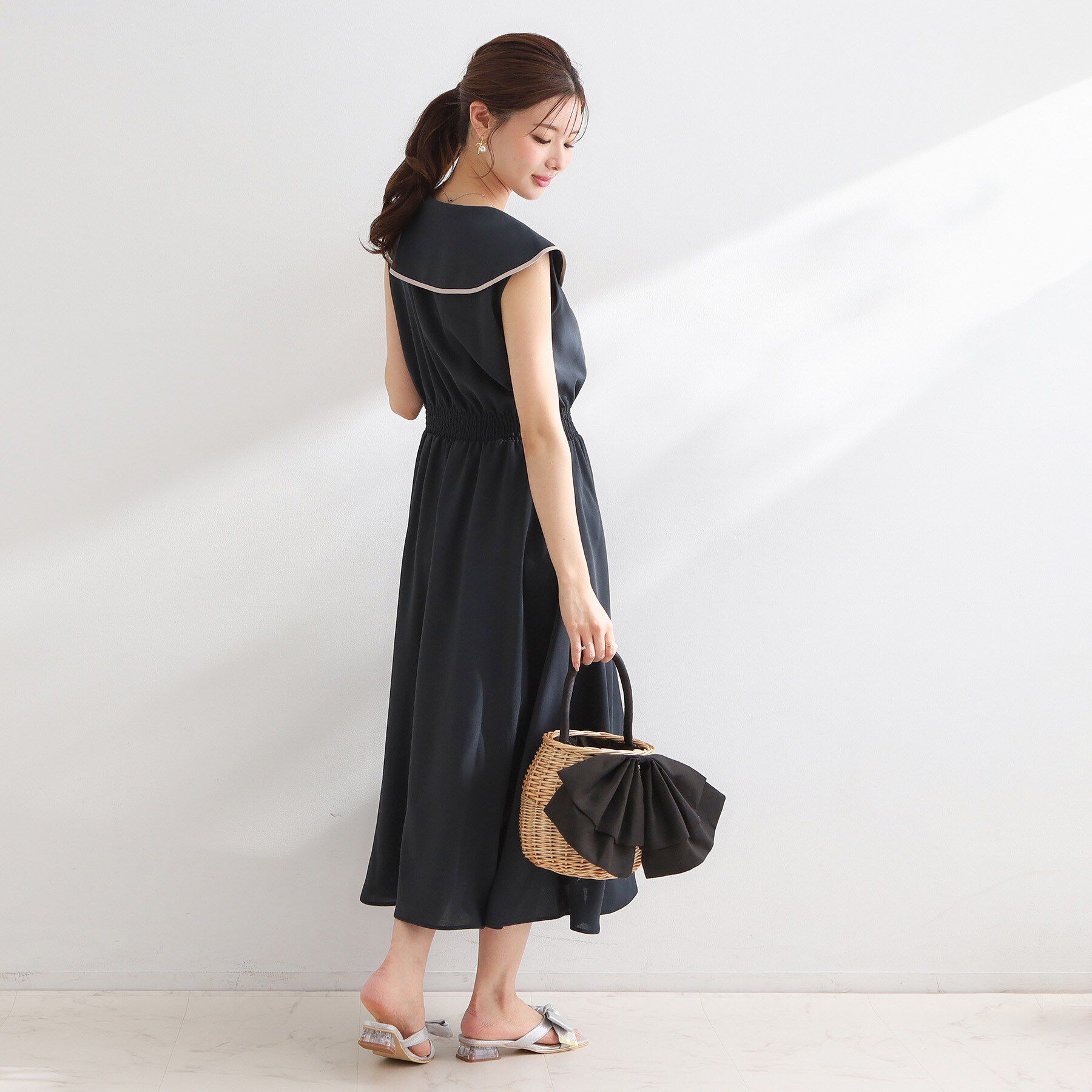 Couture broach「【洗える】リネンライク マリンワンピース」|ワンピース|