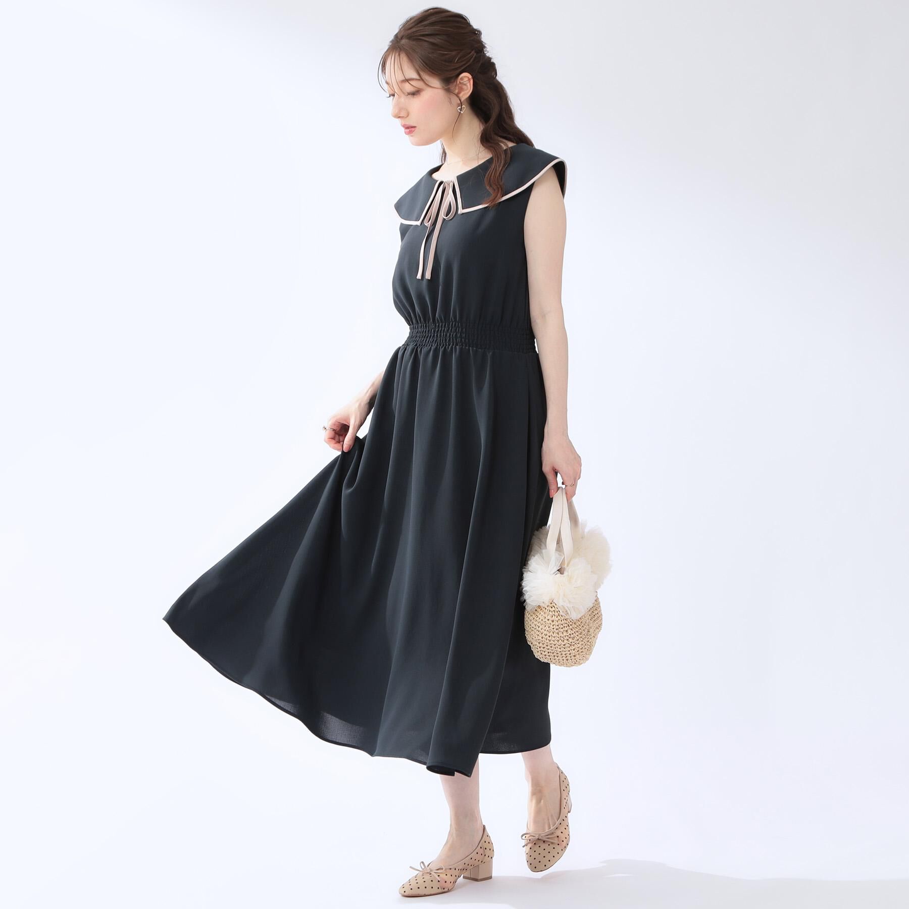 Couture broach「【洗える】リネンライク マリンワンピース」|ワンピース|