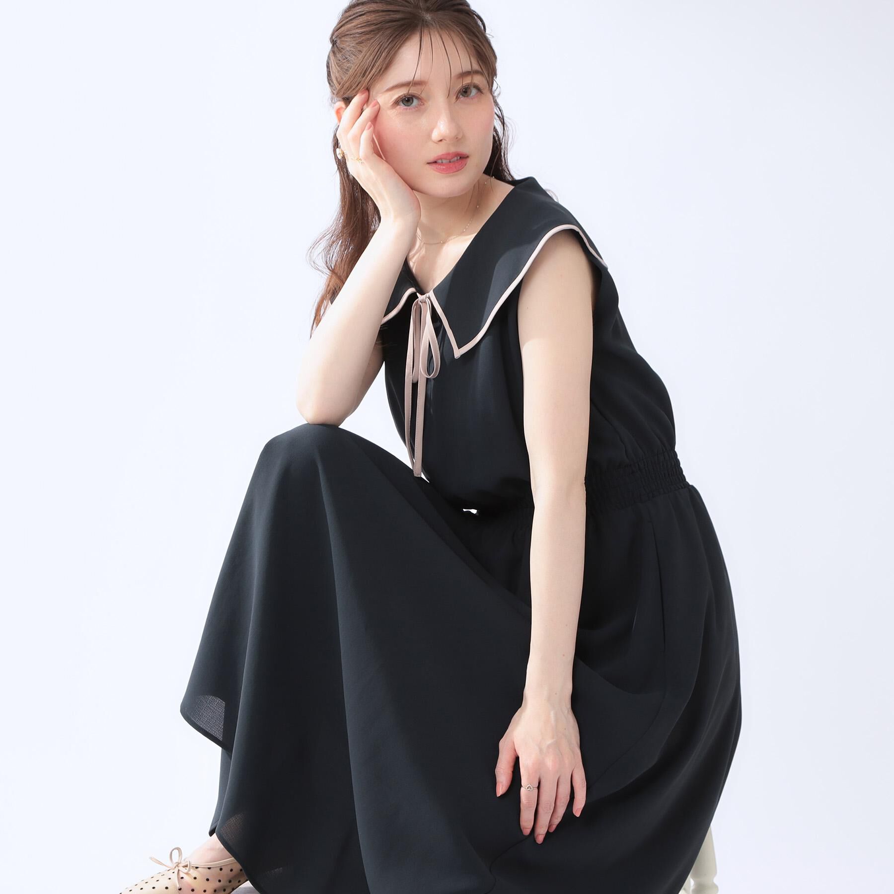 Couture broach「【洗える】リネンライク マリンワンピース」|ワンピース|ネイビー(594)