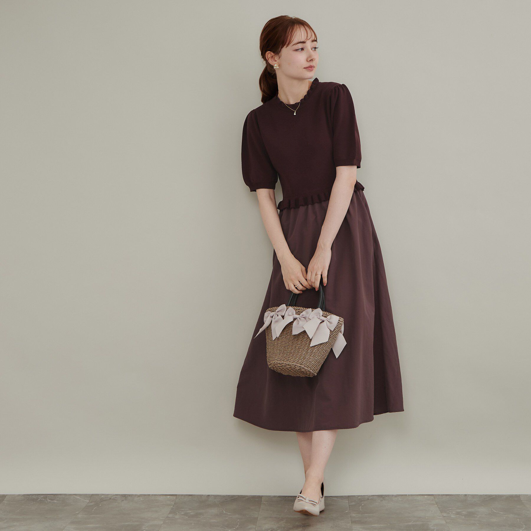 Couture broach「【ほんのり甘い】フリルニット ドッキングワンピース【洗濯機可】」|ワンピース|