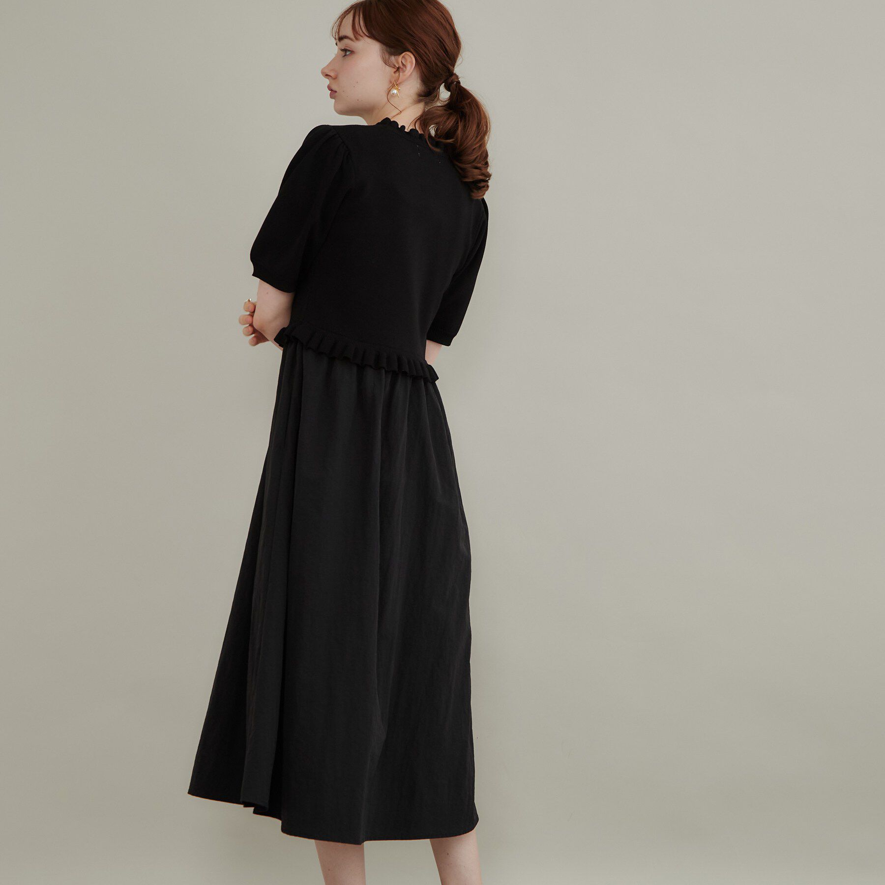 Couture broach「【ほんのり甘い】フリルニット ドッキングワンピース【洗濯機可】」|ワンピース|