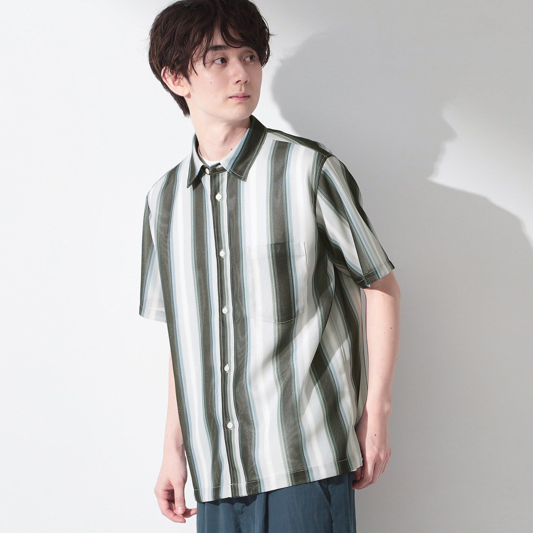 THE SHOP TK「メッシュ ストライプ半袖シャツ 洗濯機OK／通気性◎」|シャツ・ブラウス|