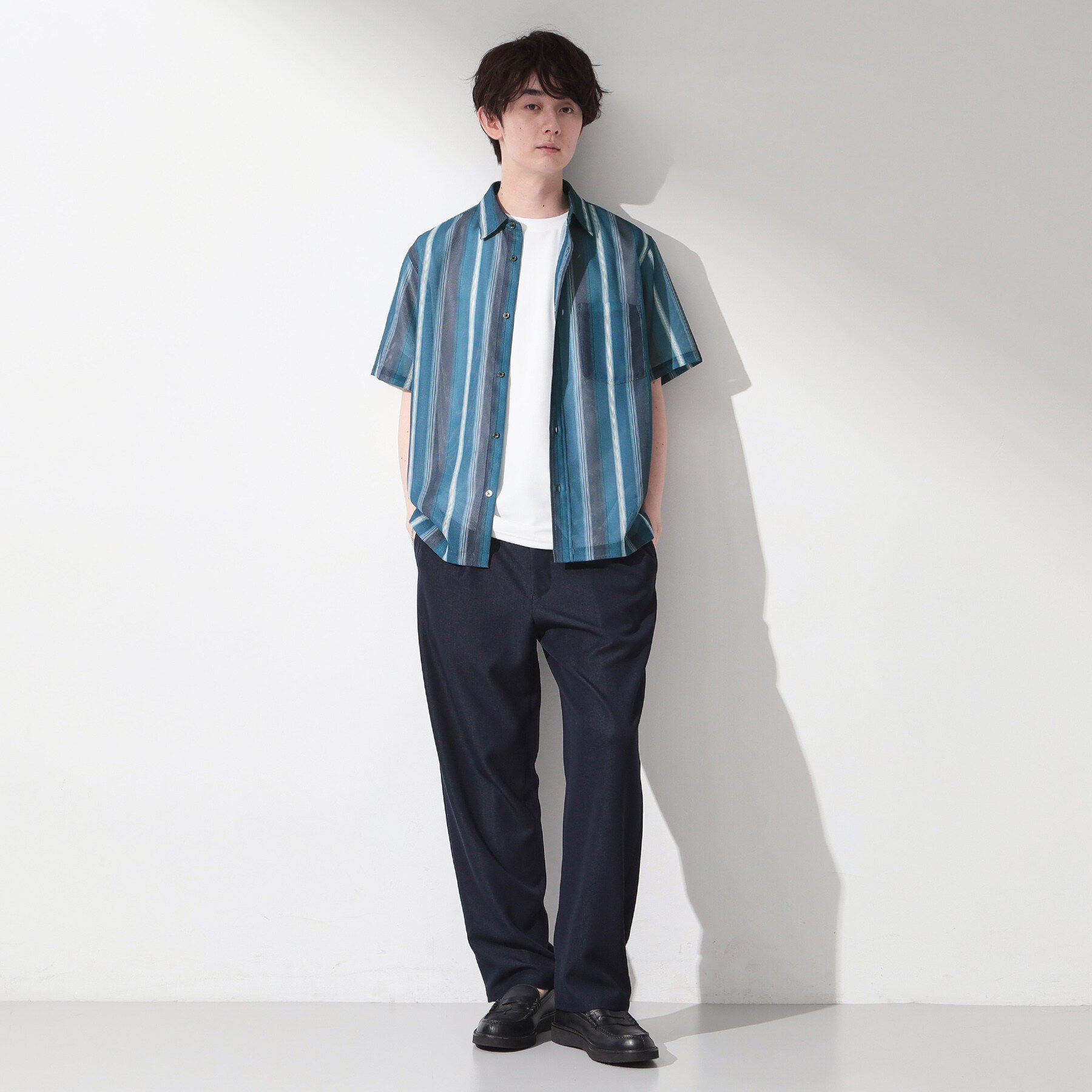 THE SHOP TK「メッシュ ストライプ半袖シャツ 洗濯機OK／通気性◎」|シャツ・ブラウス|