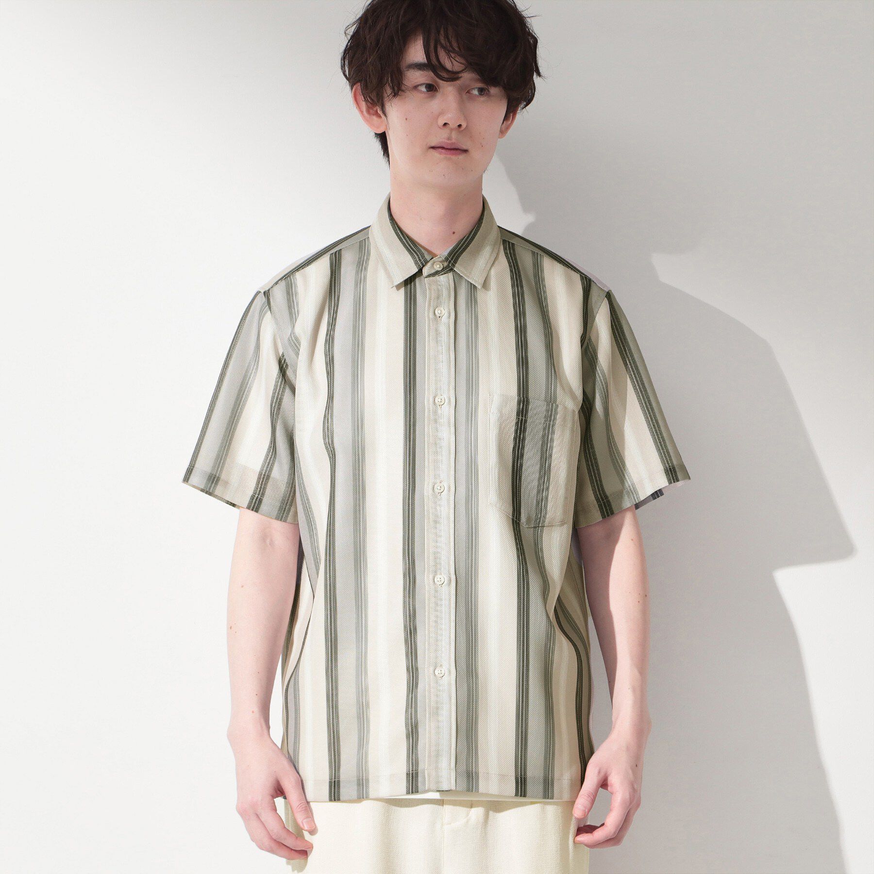 THE SHOP TK「メッシュ ストライプ半袖シャツ 洗濯機OK／通気性◎」|シャツ・ブラウス|