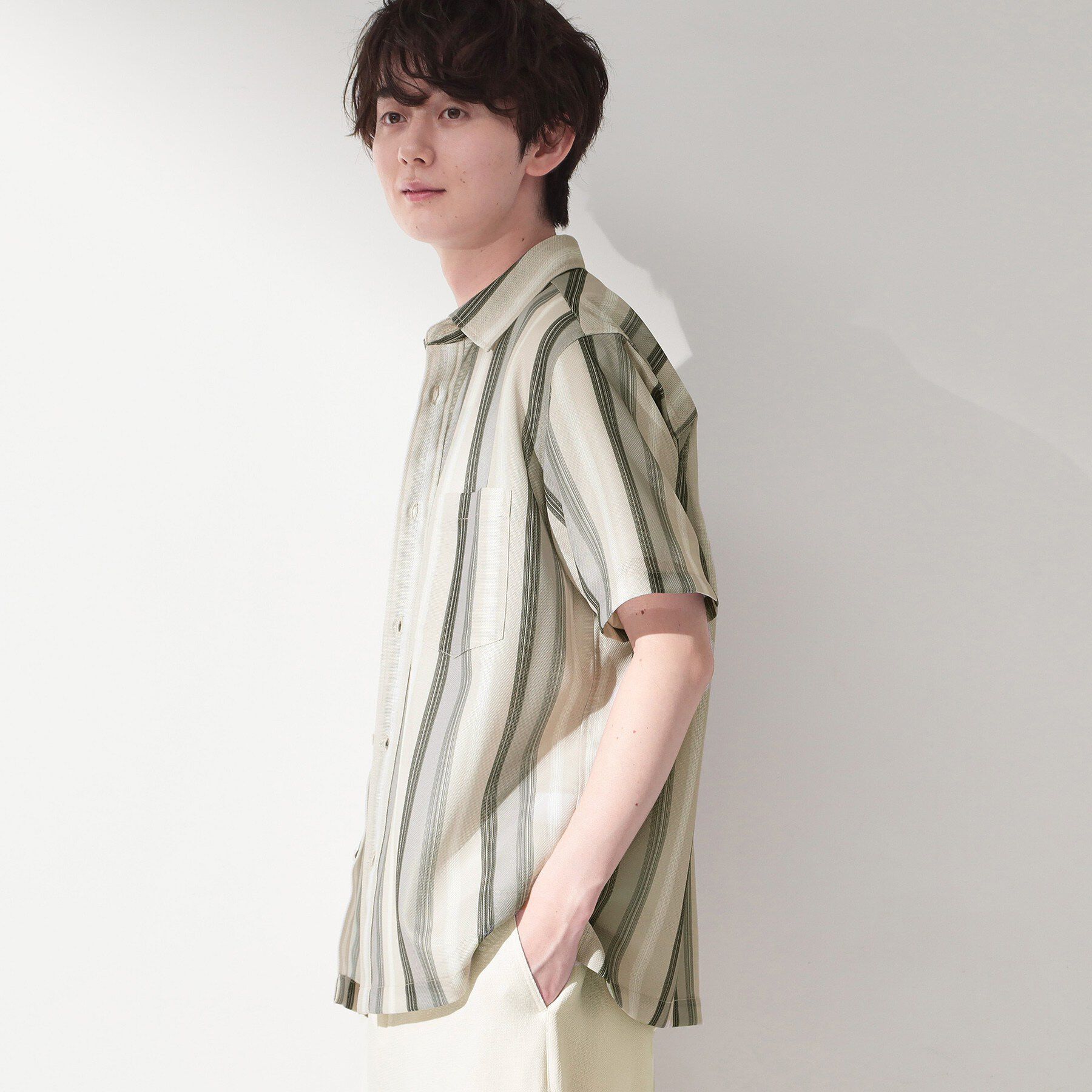 THE SHOP TK「メッシュ ストライプ半袖シャツ 洗濯機OK／通気性◎」|シャツ・ブラウス|