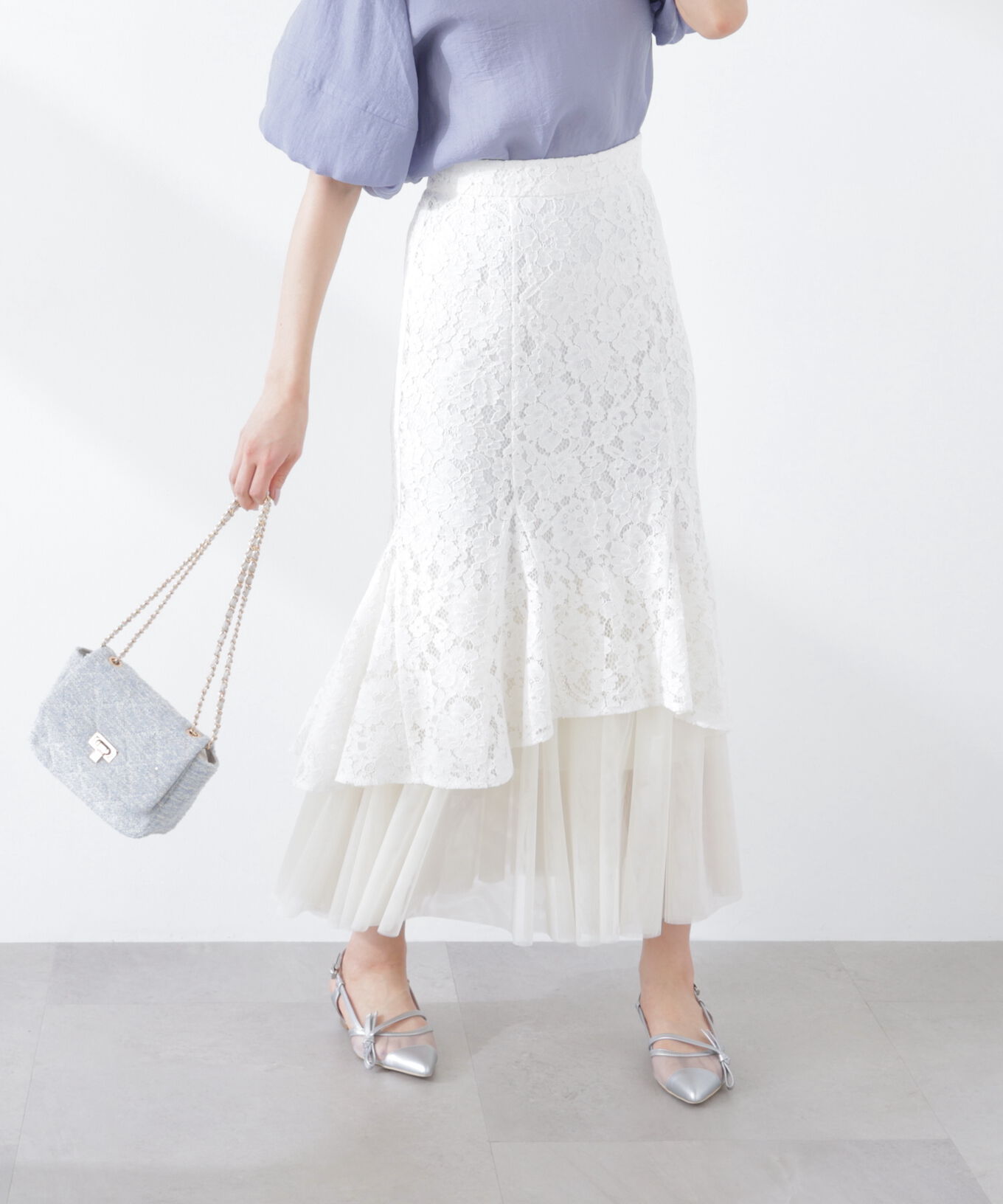 PROPORTION BODY DRESSING「チュールドッキングレーススカート　26SS」|スカート|