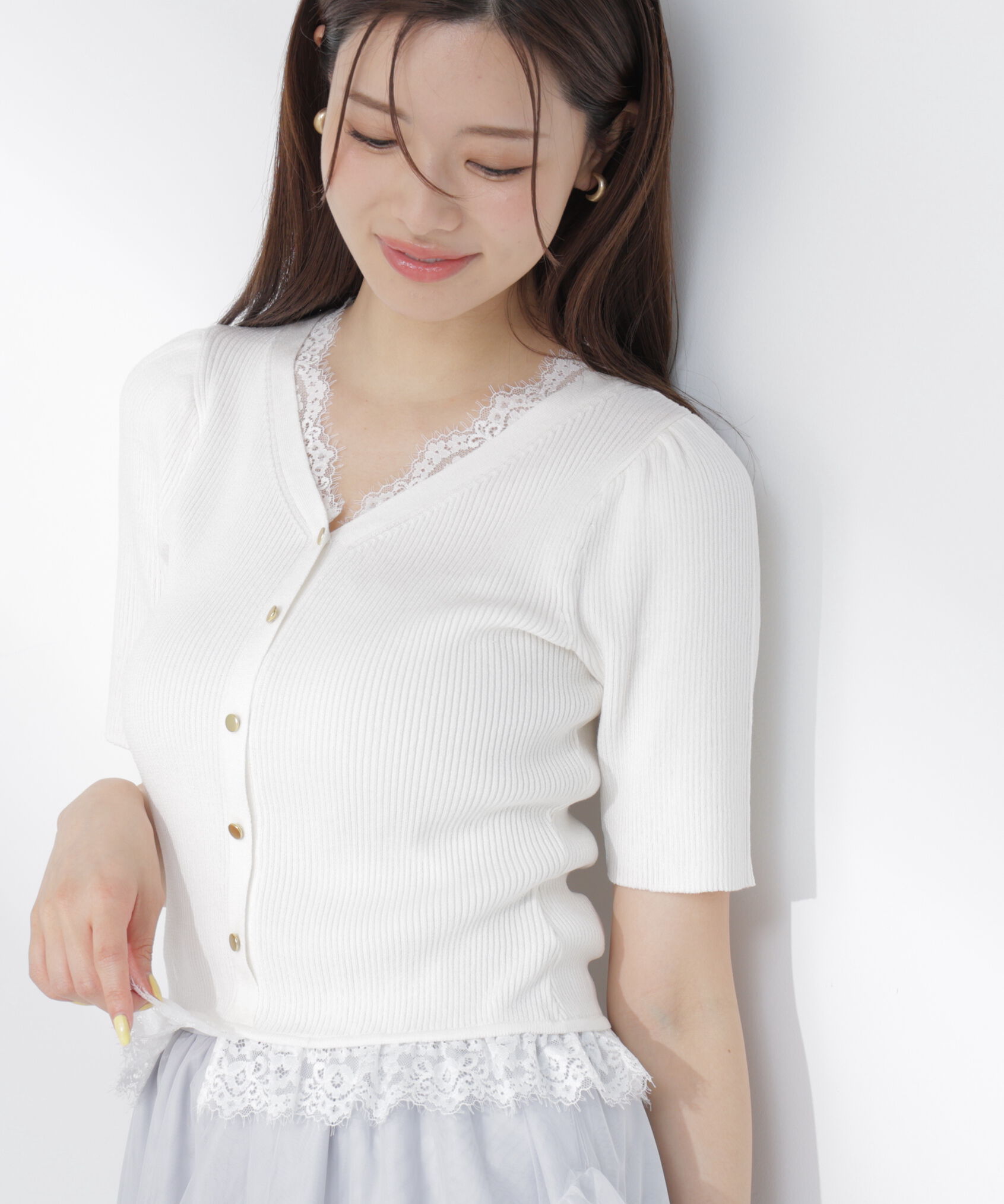 PROPORTION BODY DRESSING「＜一部追加生産予約＞レースレイヤード風リブニット」|ニット・セーター|