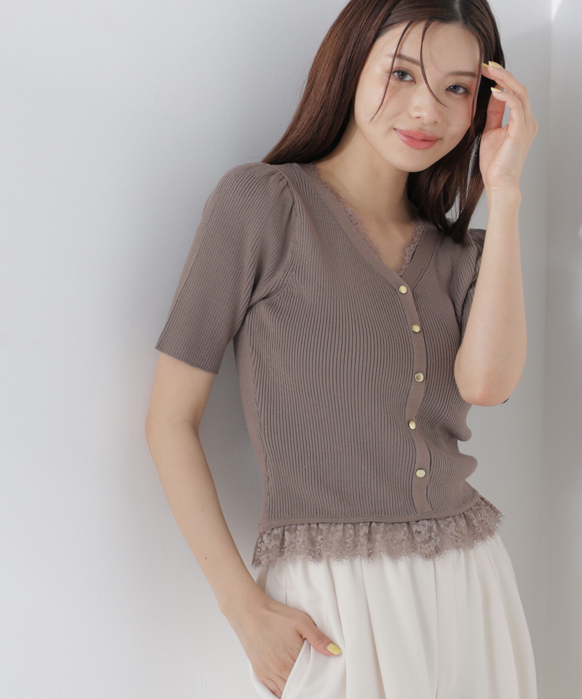 PROPORTION BODY DRESSING「＜一部追加生産予約＞レースレイヤード風リブニット」|ニット・セーター|