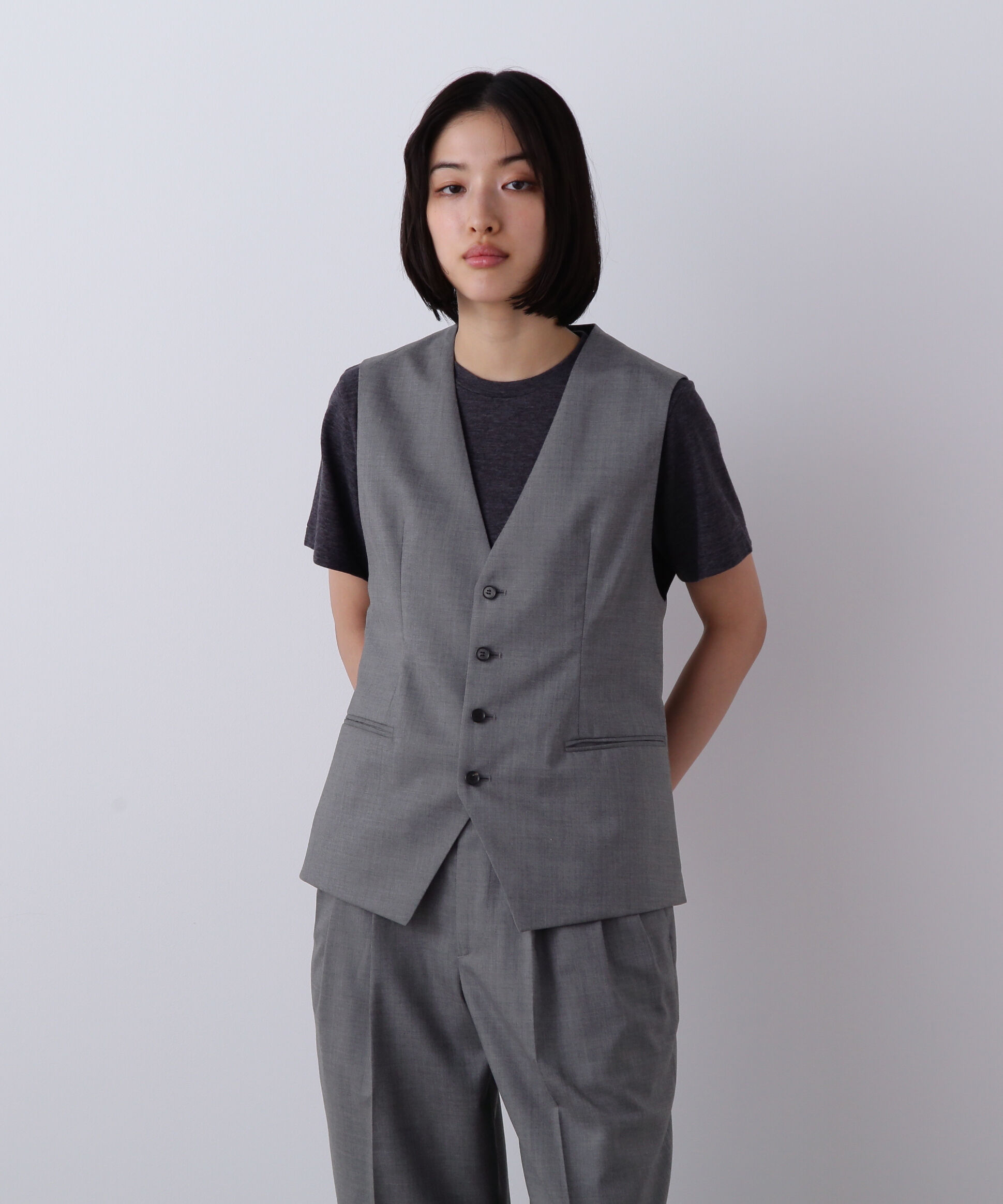 YLEVE 「YLEVE / SUPER120'S CHAMBRAY WOOL VEST」|ブルゾン・スタジャン|
