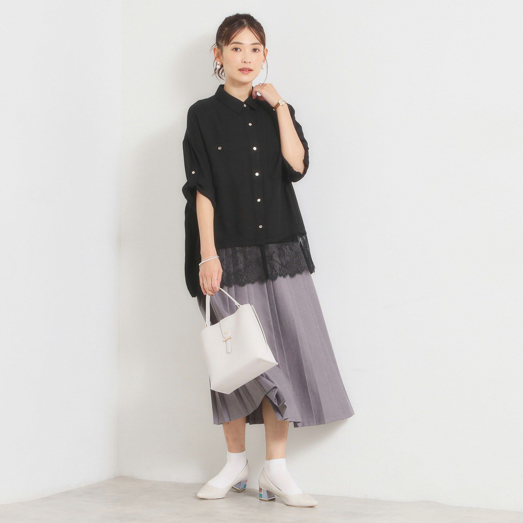 ITS&rsquo;DEMO「裾レース前開きシャツ」|シャツ・ブラウス|