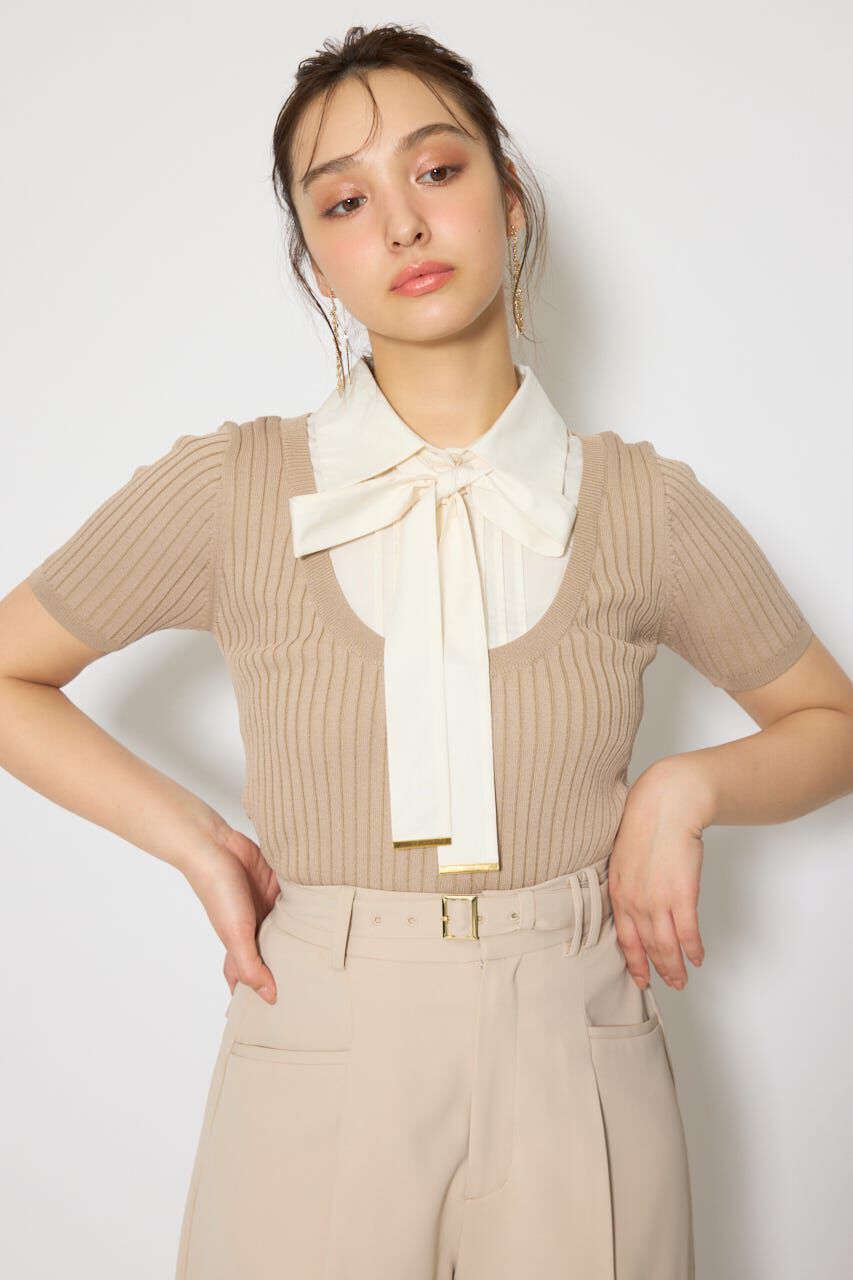 rienda「シャツドッキングハーフスリーブニットトップス」|ニット・セーター|