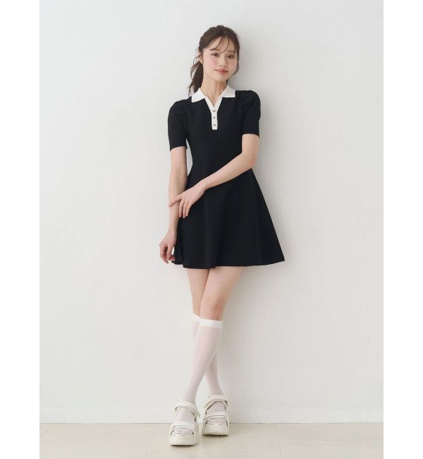 MERCURYDUO「バイカラースキッパーフレアミニワンピース」|ワンピース|