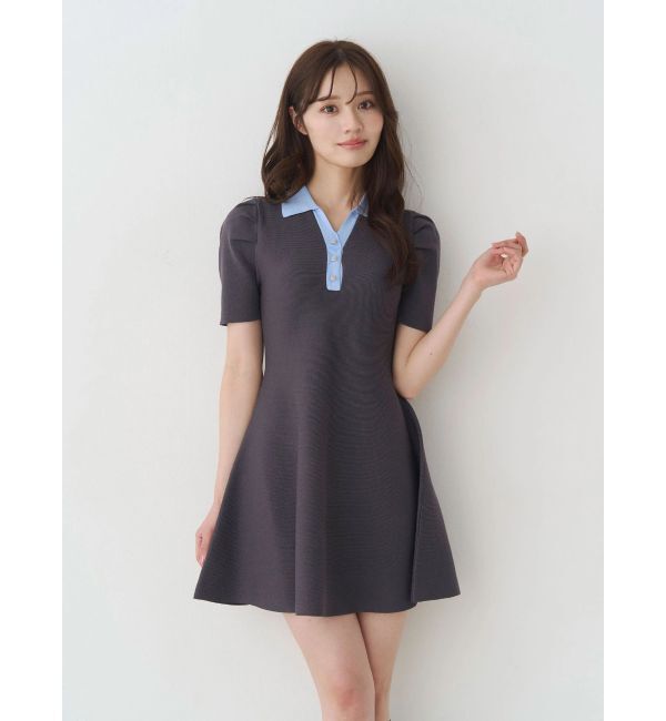 MERCURYDUO「バイカラースキッパーフレアミニワンピース」|ワンピース|チャコールグレー
