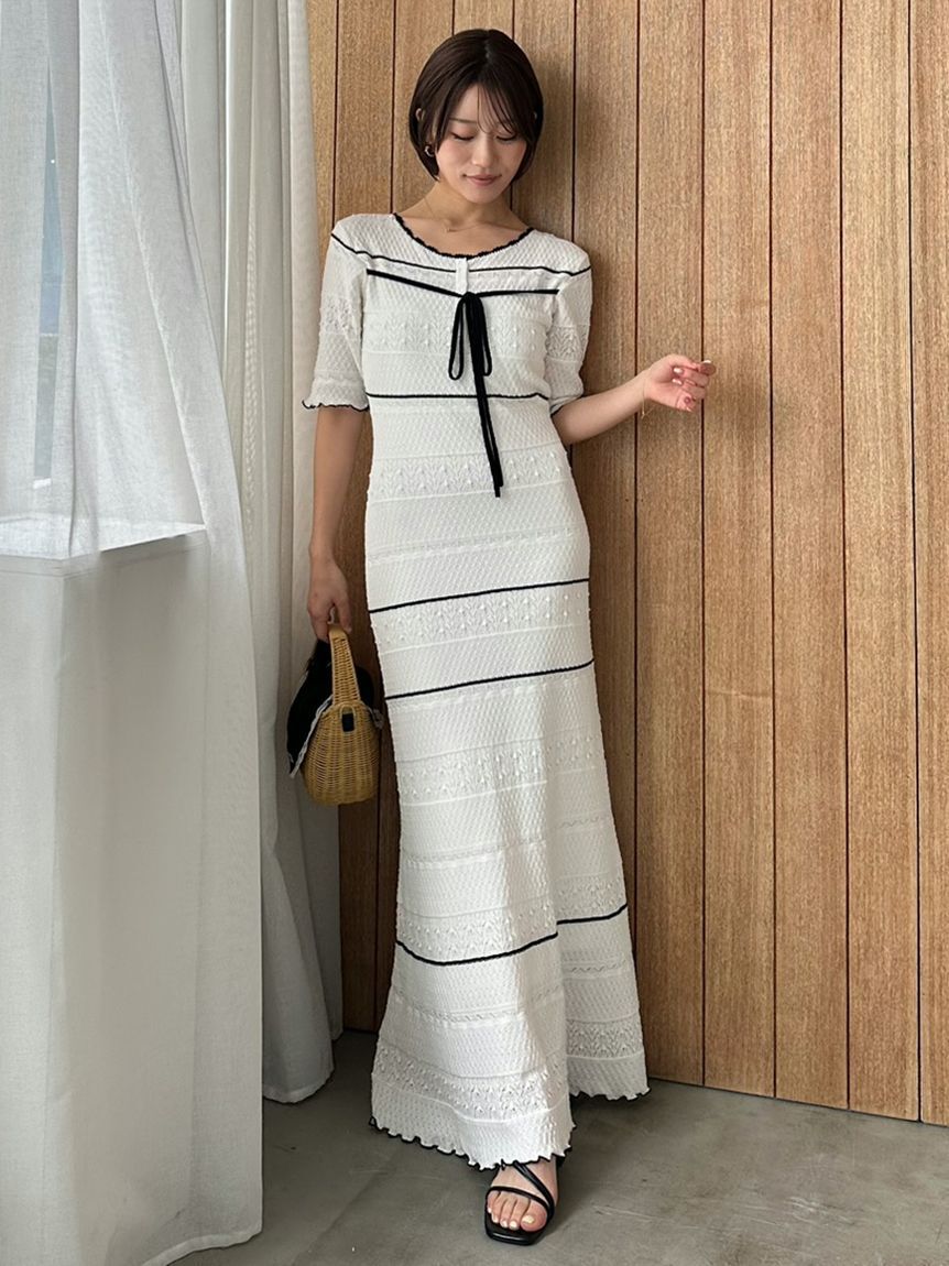 SNIDEL「クロシェライクロングニットワンピース」|ワンピース|WHT