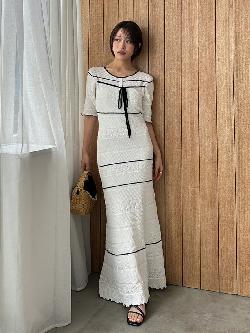 SNIDEL「クロシェライクロングニットワンピース」|ワンピース|