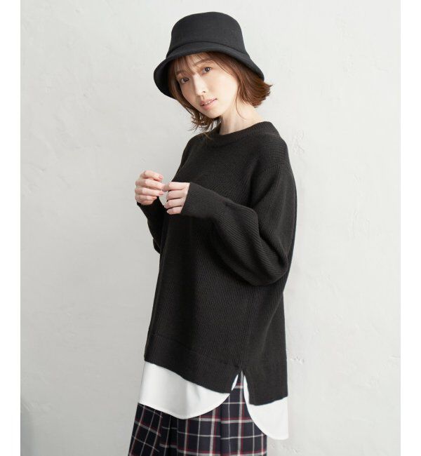 ikka「裾レイヤードニットプルオーバー」|プルオーバー|