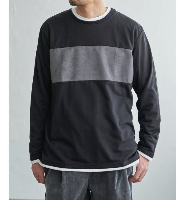 ikka「ミニ裏毛切り替えロンT」|Tシャツ・カットソー|ブラック