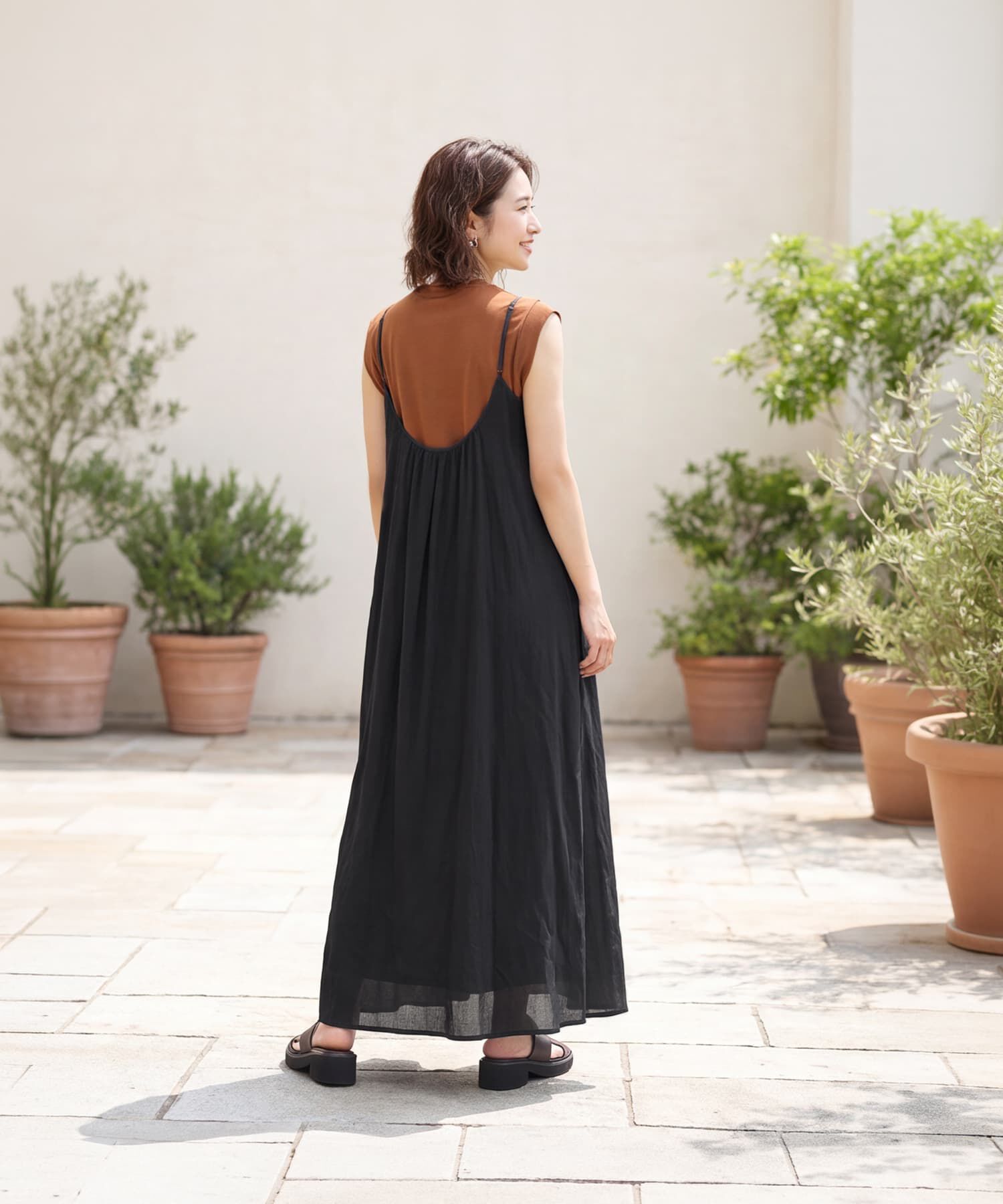 STYLE DELI「綿100%楊柳シフォンギャザーキャミワンピース」|ワンピース|