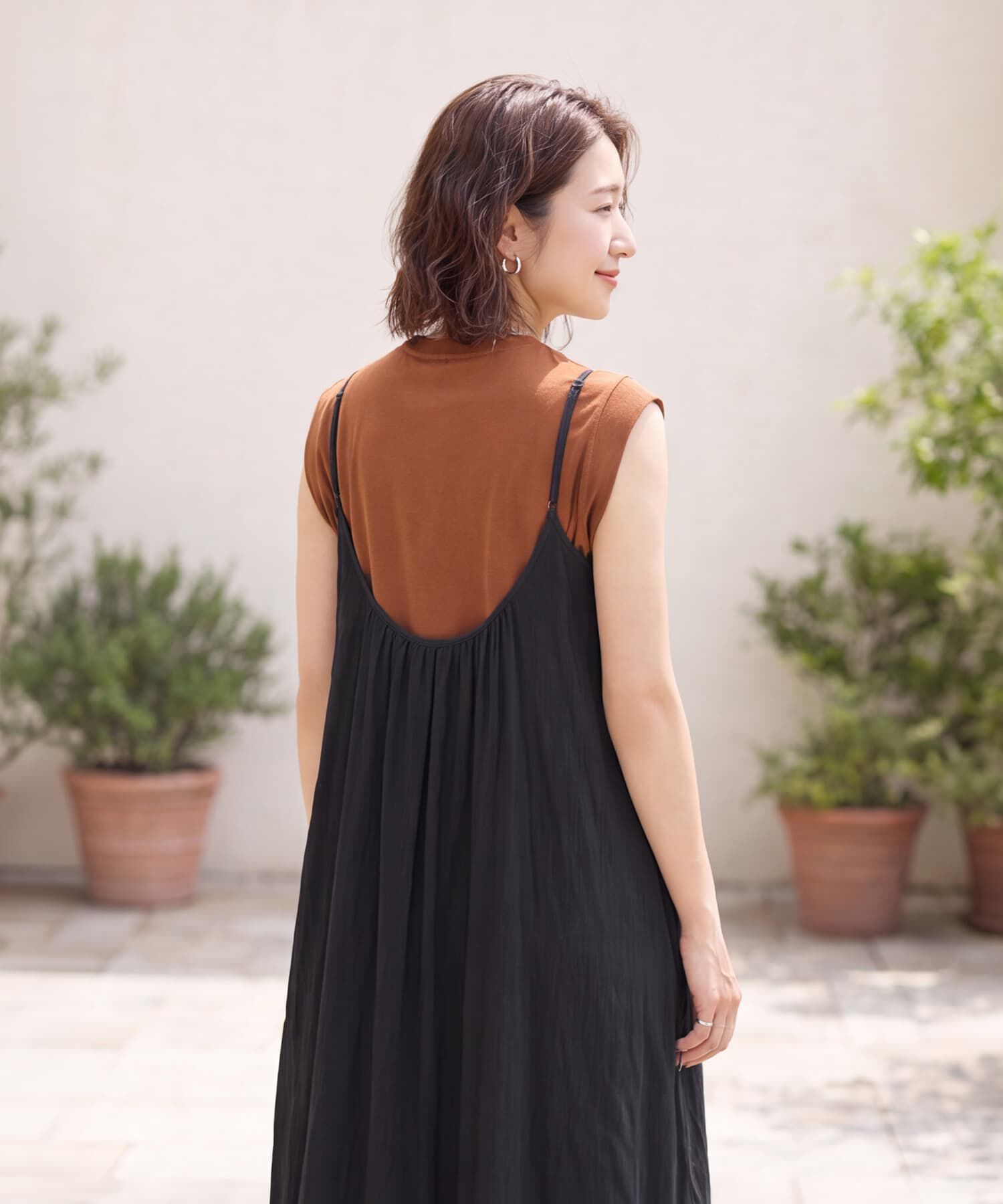 STYLE DELI「綿100%楊柳シフォンギャザーキャミワンピース」|ワンピース|