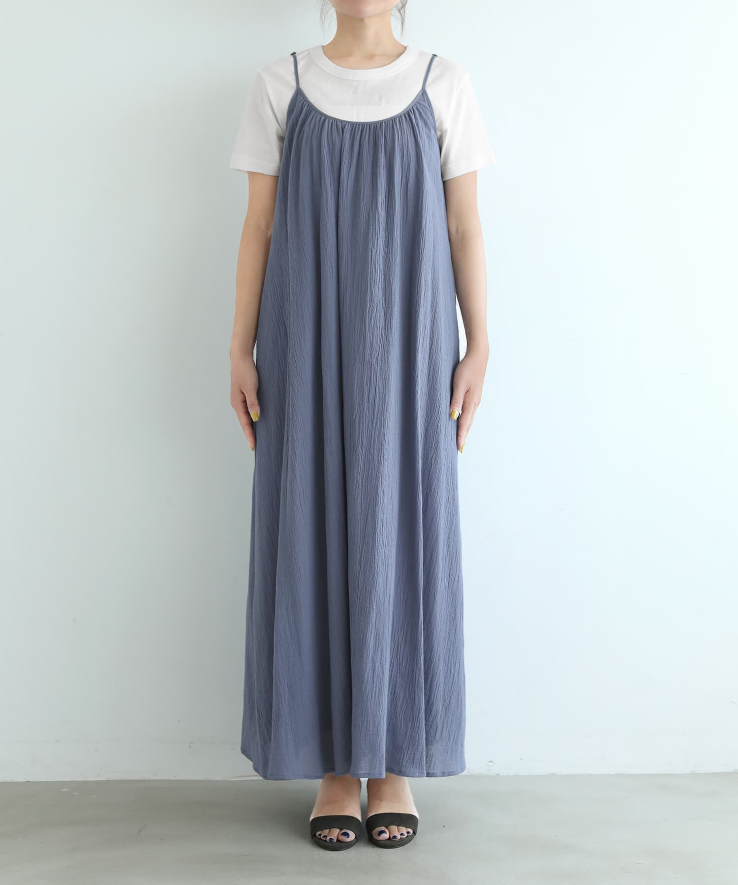 STYLE DELI「綿100%楊柳シフォンギャザーキャミワンピース」|ワンピース|