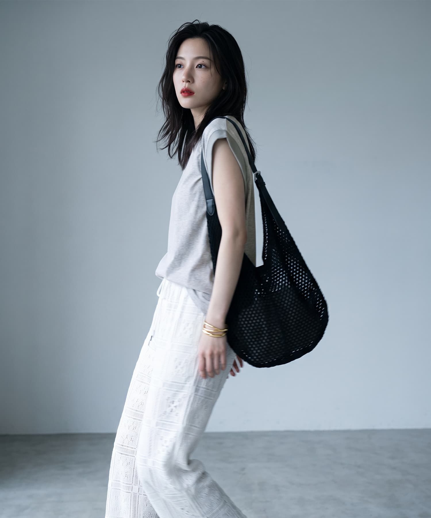 STYLE DELI「【BLK001】スリーブコントラストコットンTシャツ」|Tシャツ・カットソー|