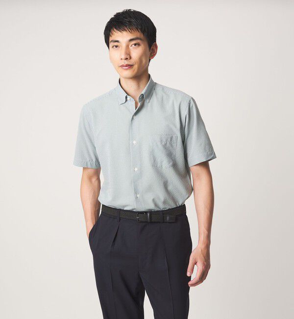 UNITED ARROWS green label relaxing「ポリエステル ラッカン ギンガムチェック スタンダード スナップ ボタンダウン 半袖 シャツ -ストレッチ・」|シャツ・ブラウス|