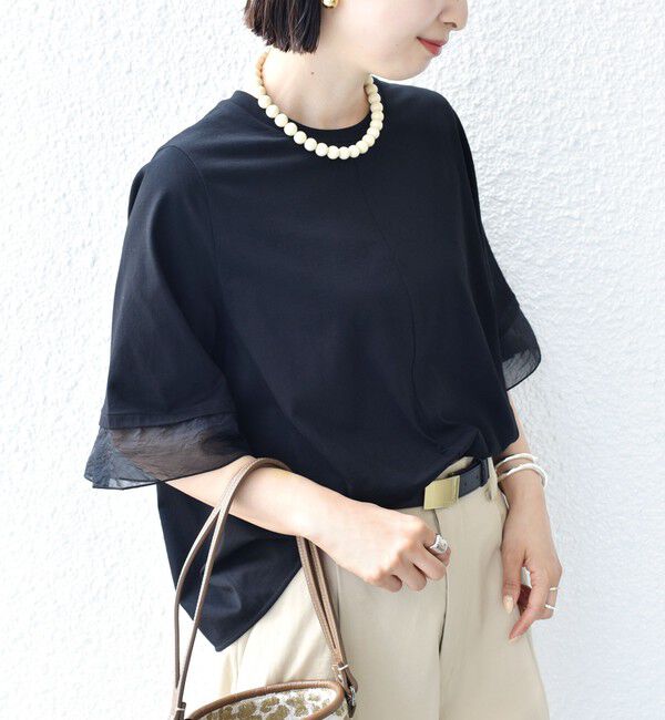 SHIPS for women「【WEB限定】〈接触冷感 / UVカット〉シアー オーガンジー コンビ プルオーバー」|Tシャツ・カットソー|
