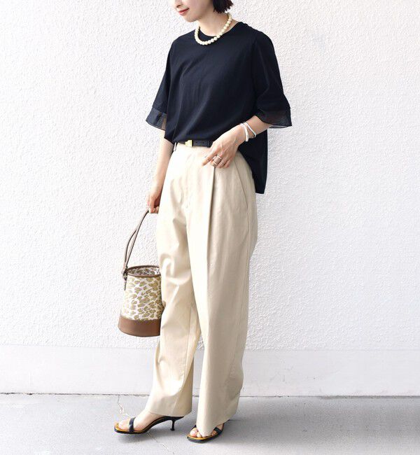SHIPS for women「【WEB限定】〈接触冷感 / UVカット〉シアー オーガンジー コンビ プルオーバー」|Tシャツ・カットソー|