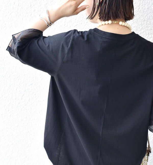 SHIPS for women「【WEB限定】〈接触冷感 / UVカット〉シアー オーガンジー コンビ プルオーバー」|Tシャツ・カットソー|