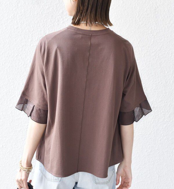 SHIPS for women「【WEB限定】〈接触冷感 / UVカット〉シアー オーガンジー コンビ プルオーバー」|Tシャツ・カットソー|
