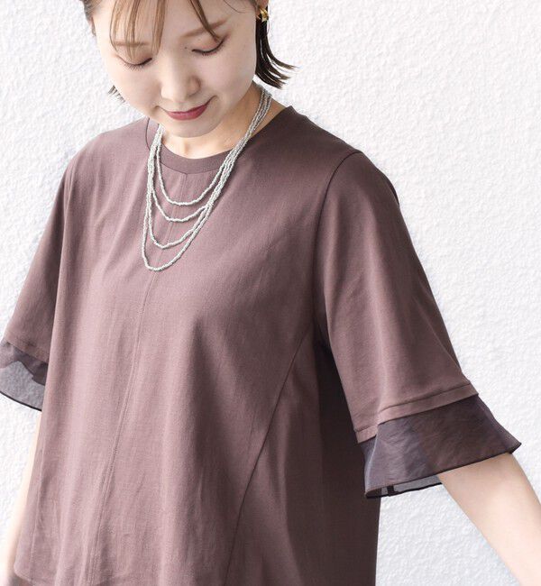 SHIPS for women「【WEB限定】〈接触冷感 / UVカット〉シアー オーガンジー コンビ プルオーバー」|Tシャツ・カットソー|