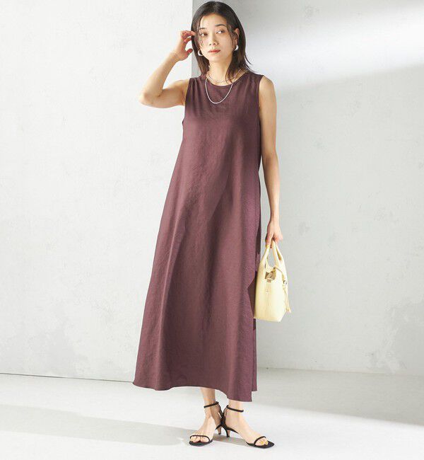 SHIPS for women「〈接触冷感/吸水速乾/防シワ〉ツイル ノースリーブ ベルト付き ワンピース」|ワンピース|ブラウン