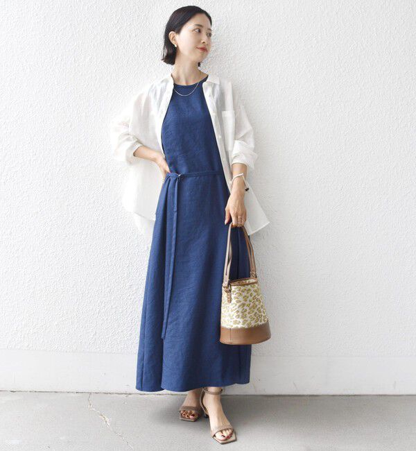 SHIPS for women「〈接触冷感/吸水速乾/防シワ〉ツイル ノースリーブ ベルト付き ワンピース」|ワンピース|