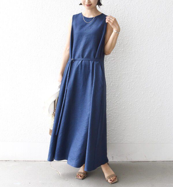 SHIPS for women「〈接触冷感/吸水速乾/防シワ〉ツイル ノースリーブ ベルト付き ワンピース」|ワンピース|