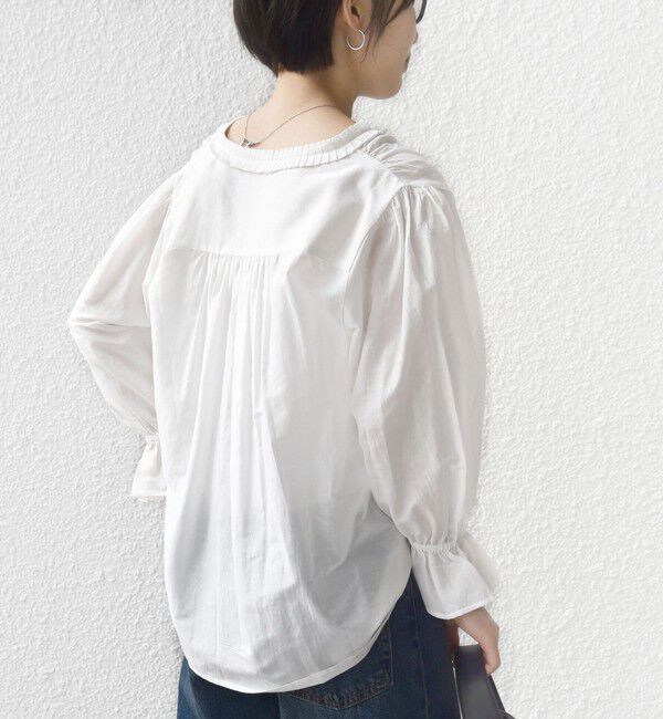 SHIPS for women「〈手洗い可能〉綿 シルク Vネック フリル タック ブラウス」|シャツ・ブラウス|