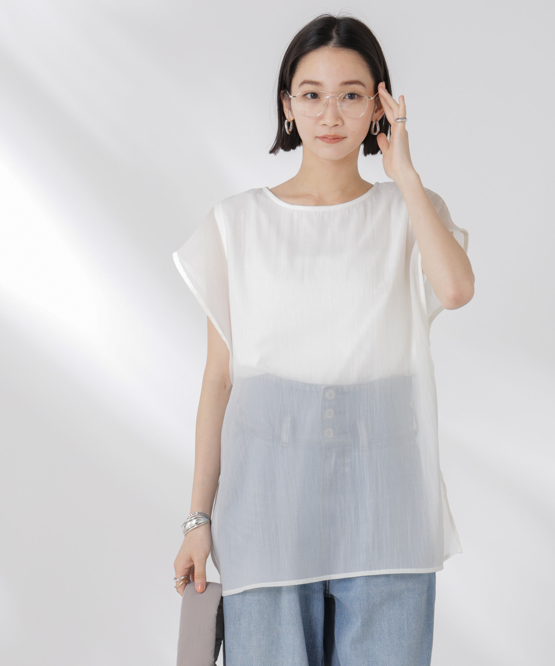 NANO universe「シアーレイヤードノースリーブカットトップス」|Tシャツ・カットソー|