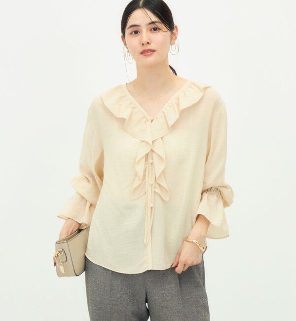 NOLLEY'S「《接触冷感》ウォッシャブルギャザーフリルブラウス」|シャツ・ブラウス|