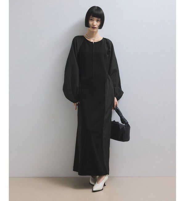 ADAM ET ROPE'「【WEB限定】フロントZIPコンビギャザーワンピース」|ワンピース|ブラック(01)
