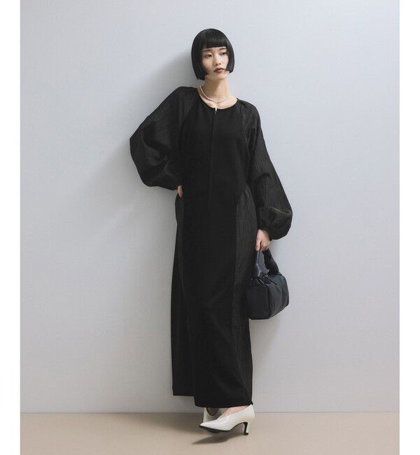 ADAM ET ROPE'「【WEB限定】フロントZIPコンビギャザーワンピース」|ワンピース|