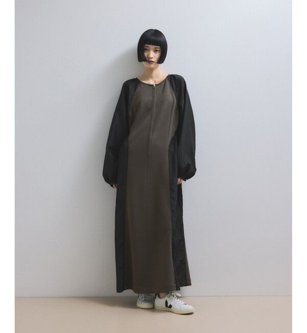 ADAM ET ROPE'「【WEB限定】フロントZIPコンビギャザーワンピース」|ワンピース|