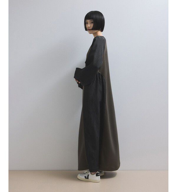 ADAM ET ROPE'「【WEB限定】フロントZIPコンビギャザーワンピース」|ワンピース|