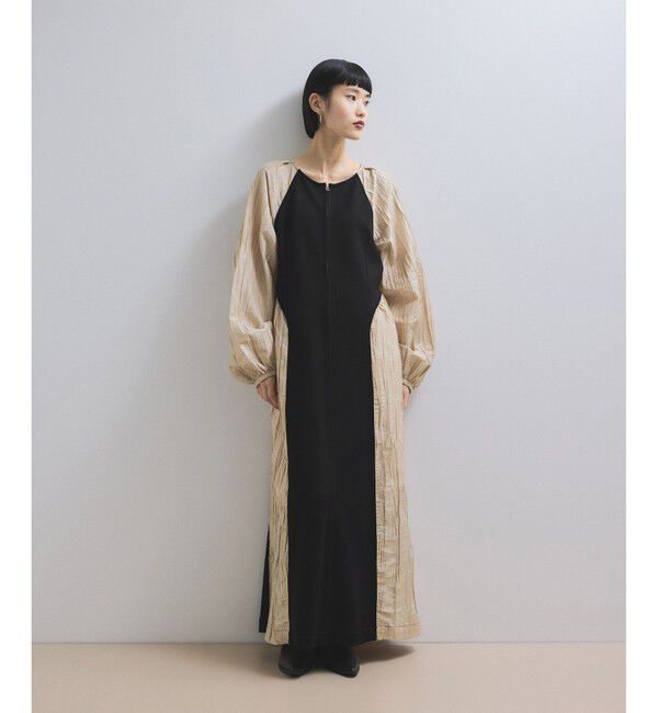 ADAM ET ROPE'「【WEB限定】フロントZIPコンビギャザーワンピース」|ワンピース|