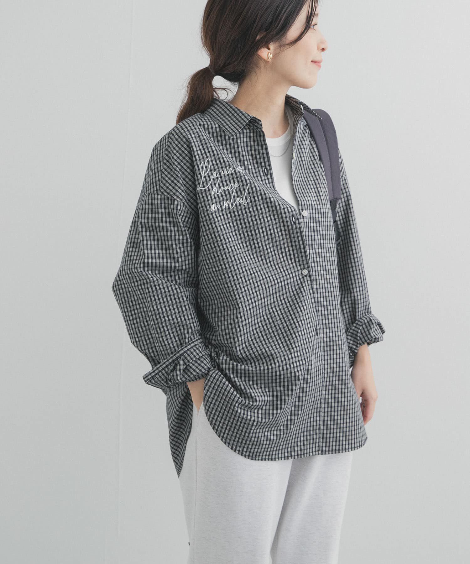 URBAN RESEARCH DOORS「刺繍チェックシャツ」|シャツ・ブラウス|ブラック系その他